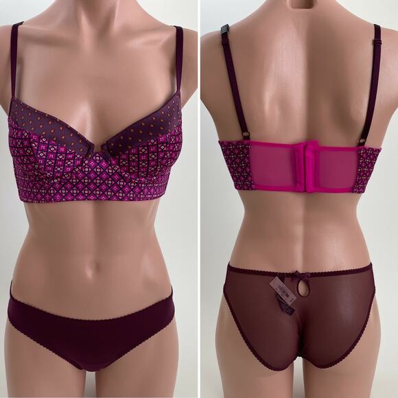 Victoria's Secret Very Sexy Lined Demi Bra 32C Brief XS Burgundy Set - Picture 1 of 12